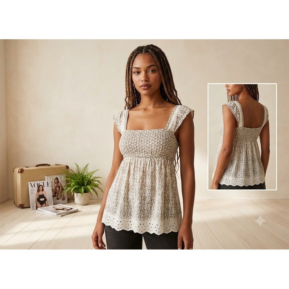 Hollister Top Womens S Babydoll Eyelet Trim Boho Indie Sleaze Coquette Y2K‎